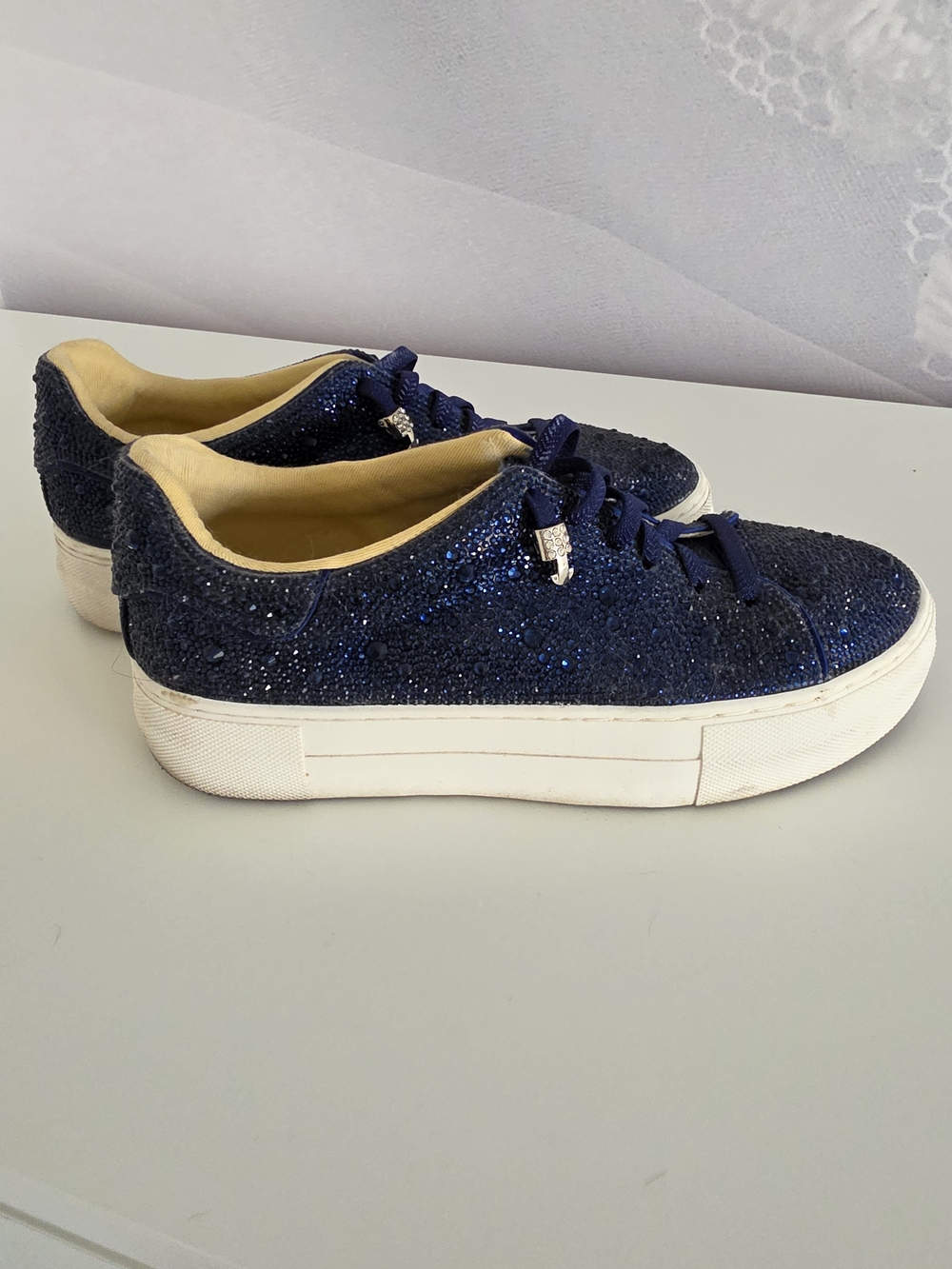 Betsey Johnson Navy Glitter Platform Espadrille Sneakers